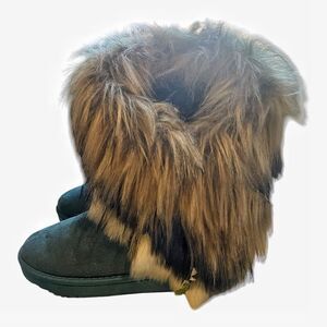 Unbranded Teal Vegan Suede Faux Fur Boots Size 6 Festival Music